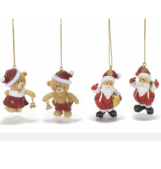 Decorazione natale in resina da appendere babbo natale orsetto